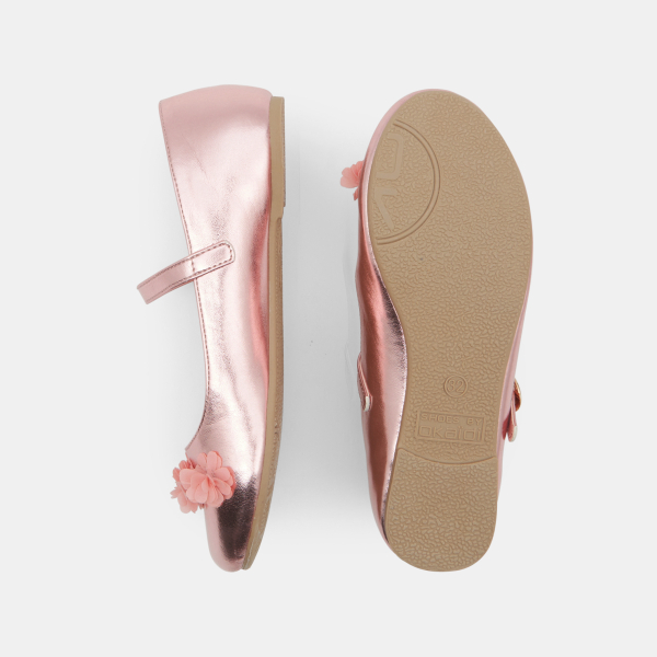 حذاء باليرينا بأربطة مع أزهار باللون الوردي للفتيات